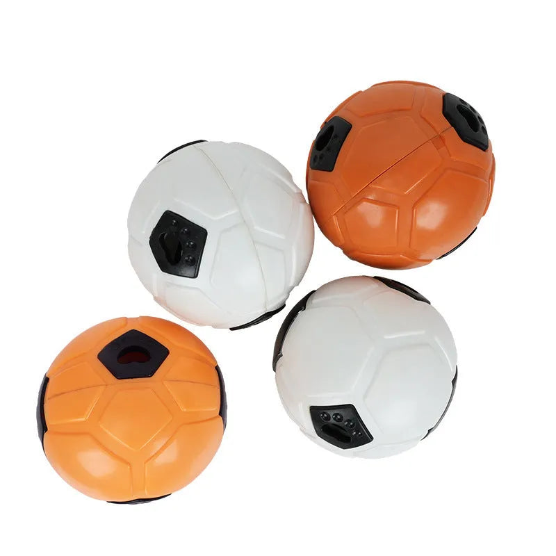 TPR dog toy ball in orange colour showing hollow design with optional teeth cleaning stick
