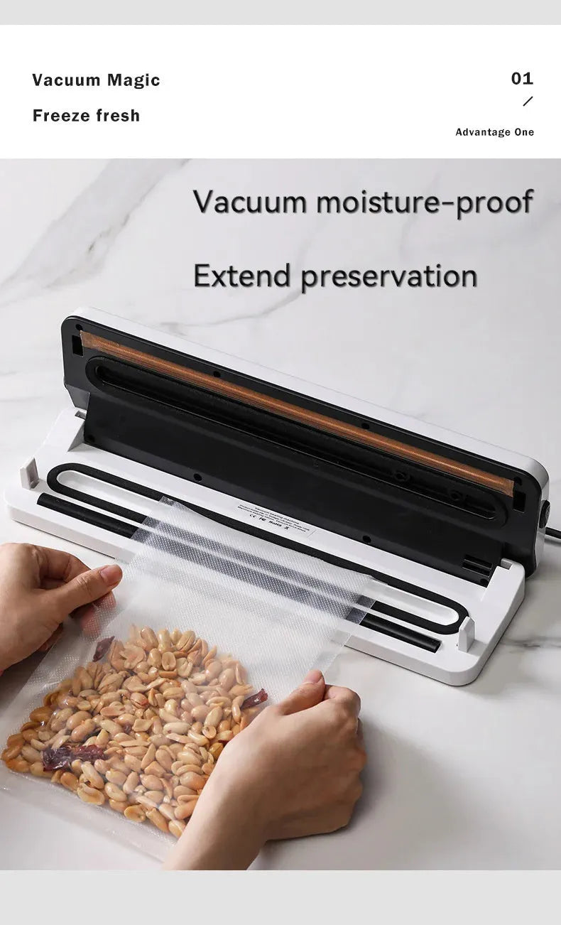 Compact white automatic vacuum sealer machine for household food preservation