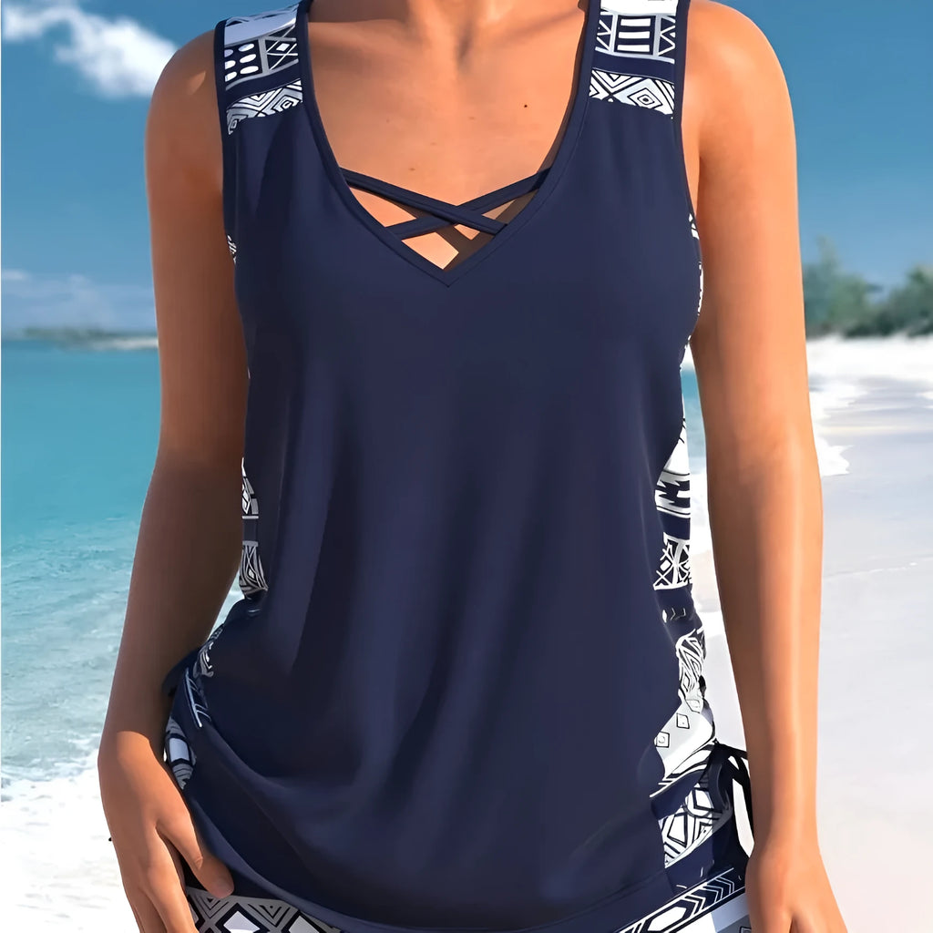 Women's sports hollow conservative split swimsuit in polyester, sleeveless, available in multiple sizes