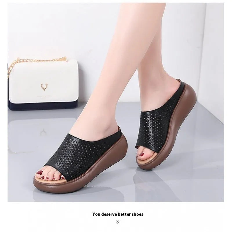Women's peep toe open toe platform sandals with ethnic pattern, PU upper and rubber sole in beige colour
