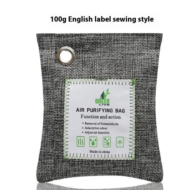 Bamboo charcoal wrapped activated carbon bag for formaldehyde removal and air purification in new homes.