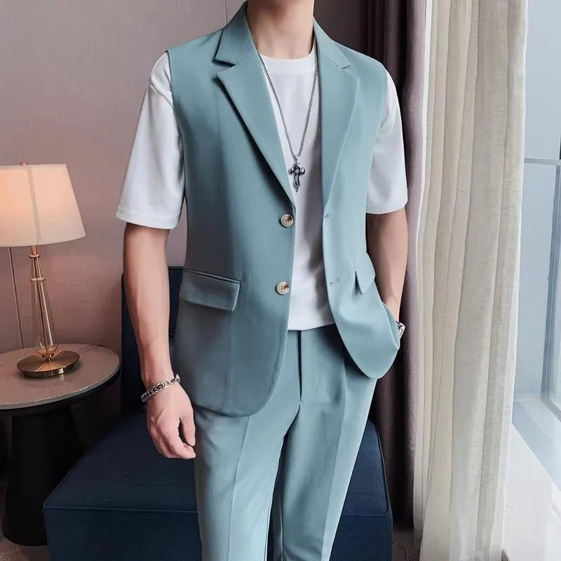 High Sense men's slim fit vest in black, white, and blue with polyester lining