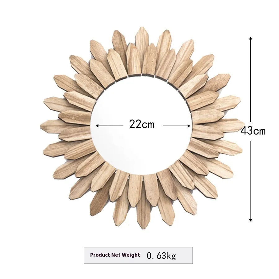 Solid wood European style hanging mirror with baked colour finish on wall
