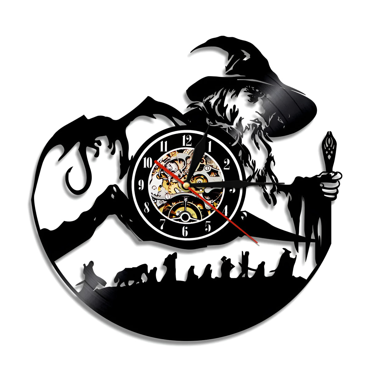 12 inch decorative wall clock with vinyl record dial in black, modern simple style
