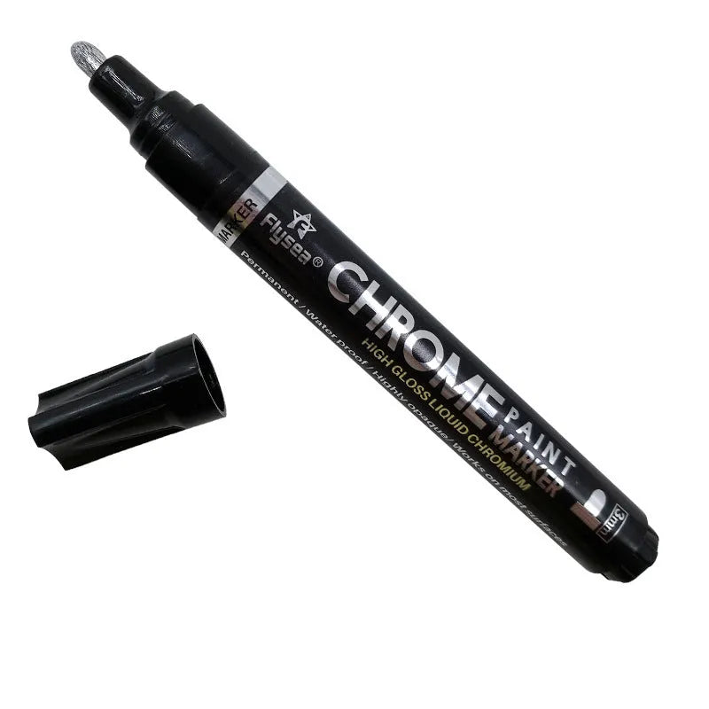 Silver mirror pen with 3.0mm reflective paint tip for writing on glass, metal, plastic, and wood surfaces