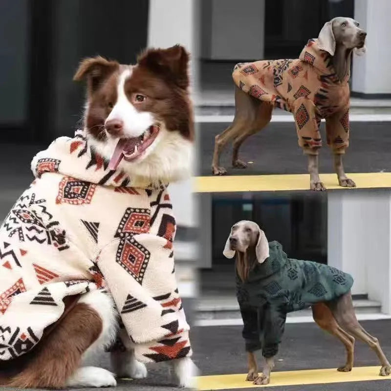 Thick warm arctic fleece winter coat for large dogs in Beige Apricot or Green, polyester, sizes S to 3XL.