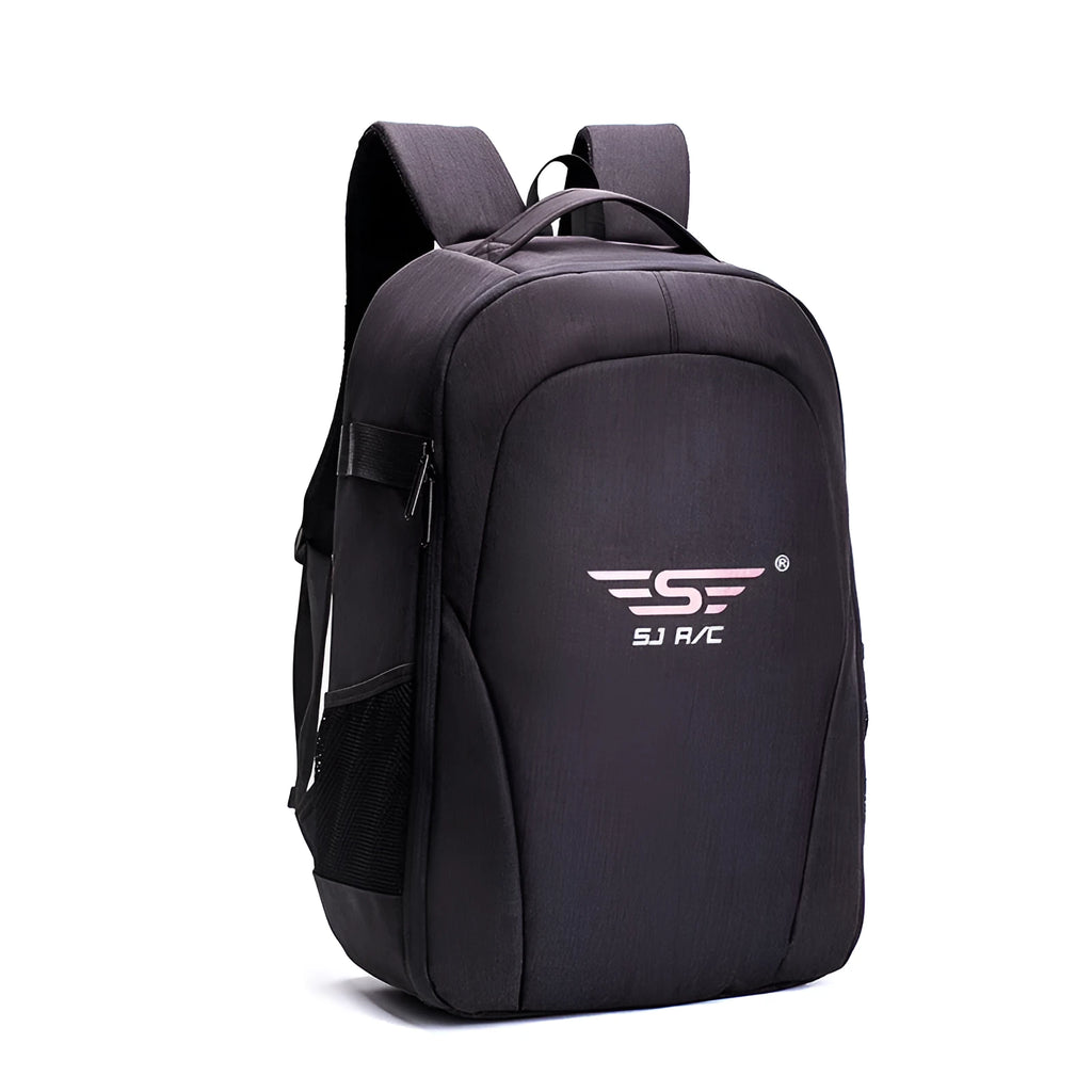 Black Oxford cloth drone backpack with 52cm × 34cm × 23cm dimensions showing multiple internal compartments