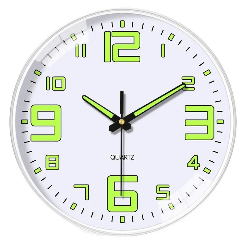 8 inch 20cm diameter modern wall clock with luminous numbers and plastic shell