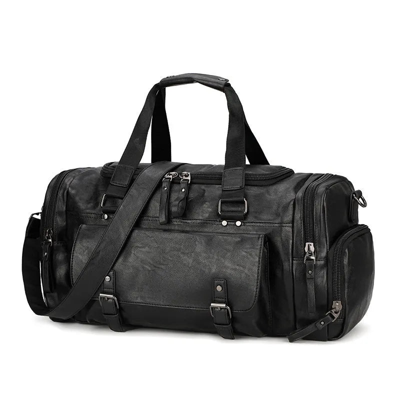 Large black duffel bag with a separate compartment for shoes, showing its 52cm size.