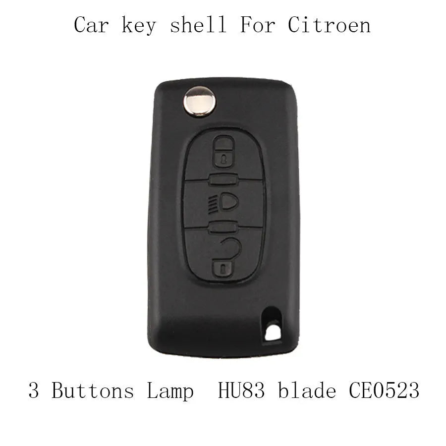 Black Peugeot car key with light on metal key ring