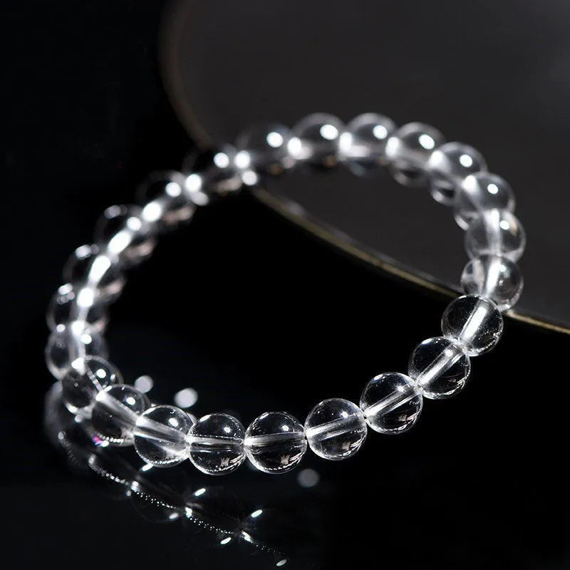 Natural Donghai old materials white water round beads crystal bracelet in old mine white crystal with geometric design