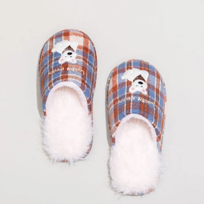 Indoor plush cotton slippers soft fluffy non-slip in chestnut coffee colour