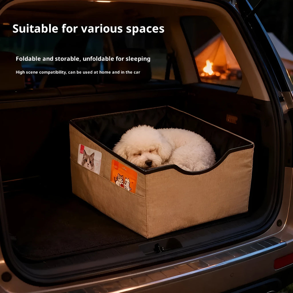 Four-season portable long-distance pet car nest in Oxford fabric for cats, available in Gray Khaki Blue Cyan