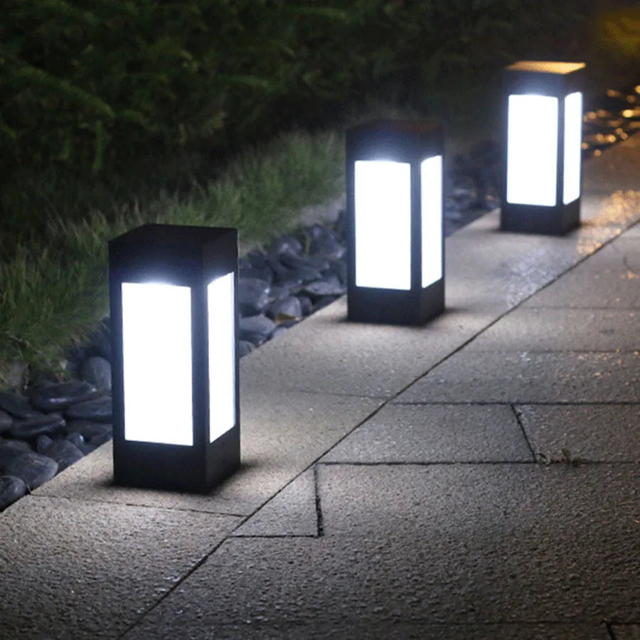 Solar garden lights with LED bulbs and solar panel for outdoor landscape illumination