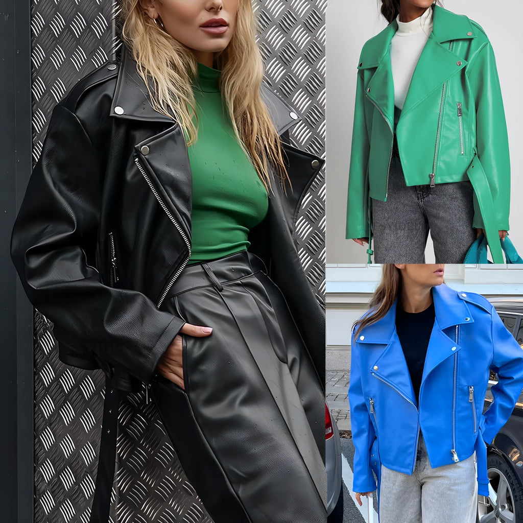 Black punk-style short jacket with a Peter Pan collar and drawstring waist.