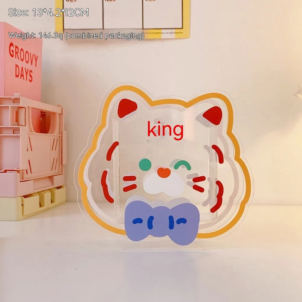 Clear acrylic square storage box with cute animal design showing through transparent sides