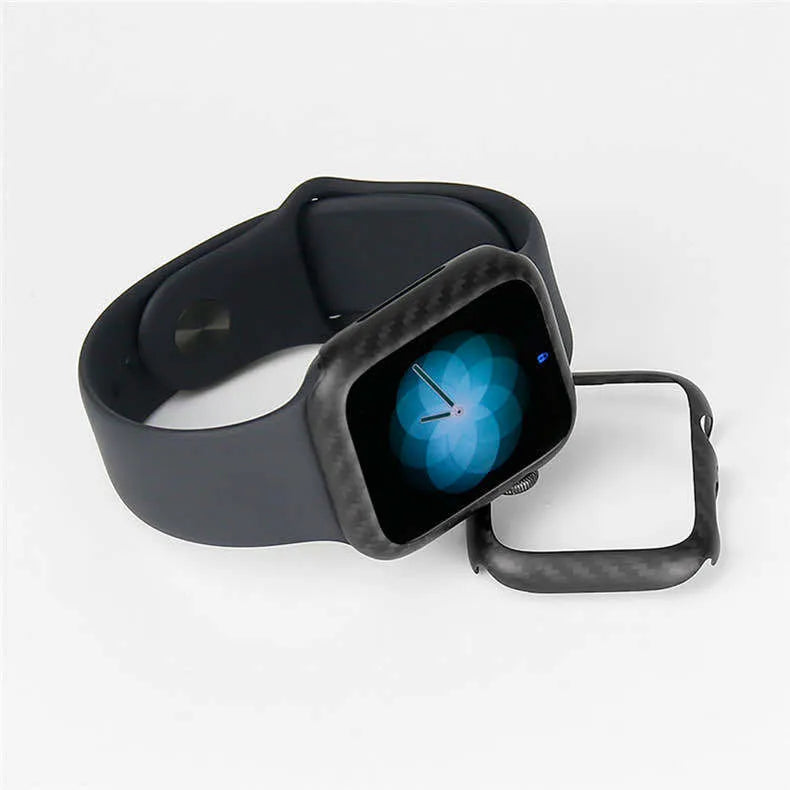 Apple Watch Series 4 carbon fibre protective case in bright black or matt black, 44mm ultra-thin half wrap design