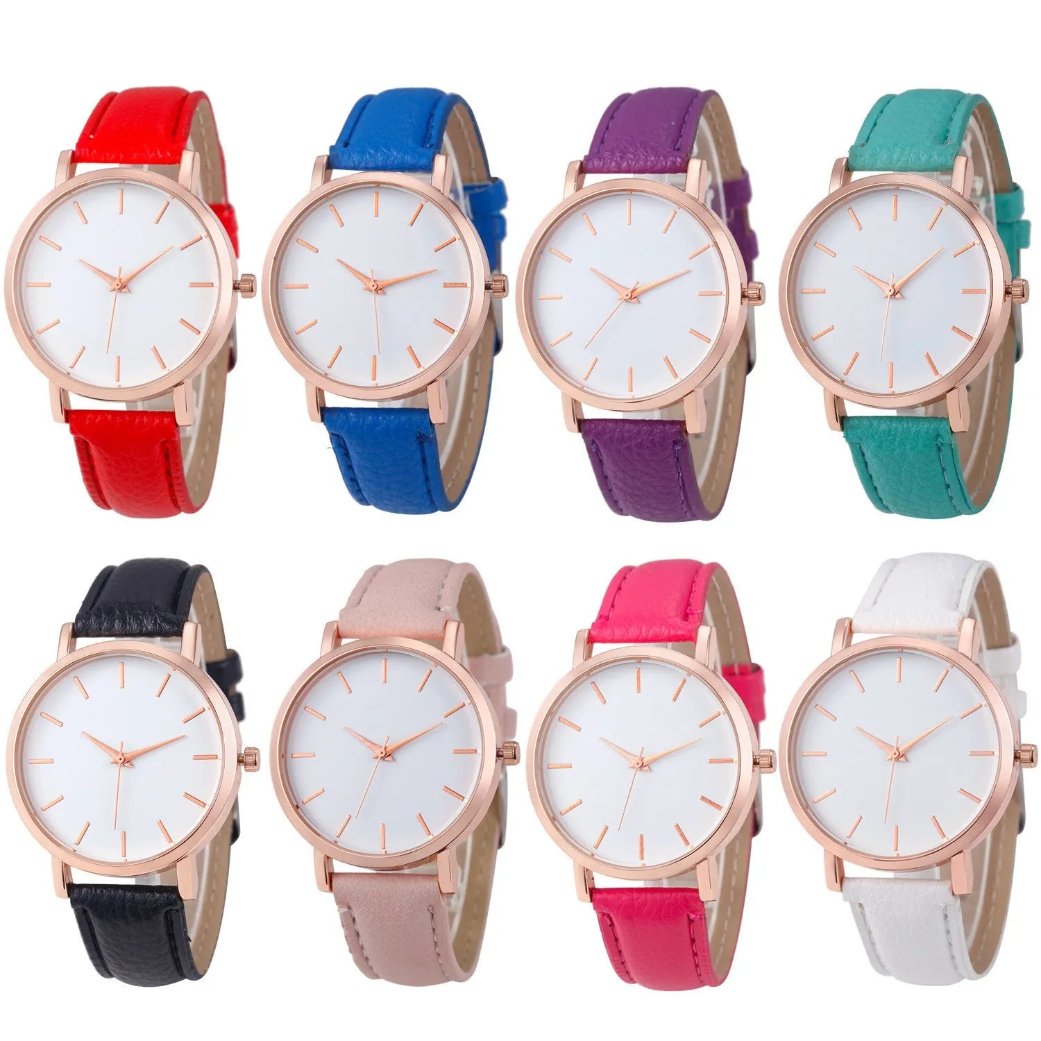 Quartz wristwatch with 35.5mm square alloy case and PU leather strap in multiple colour options