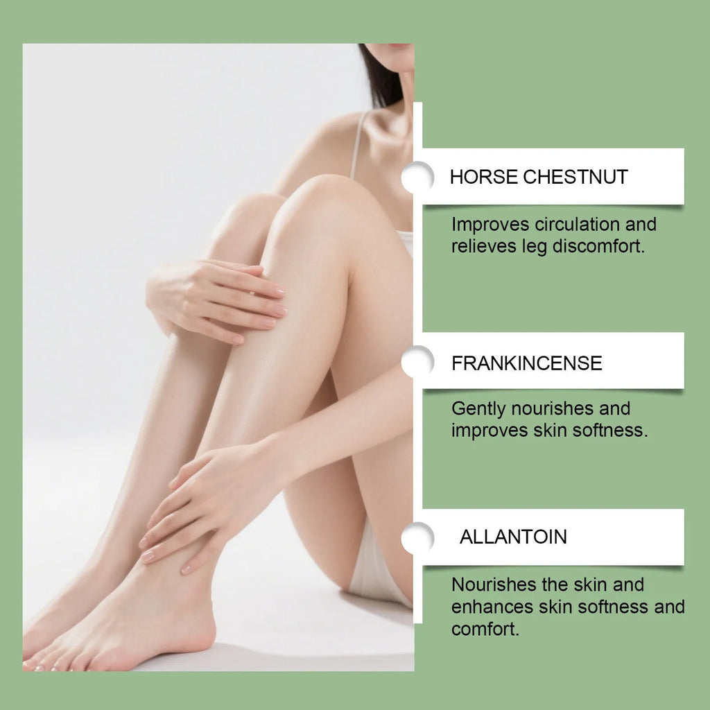 Tube of leg care herbal cream 30g with herbal ingredients list