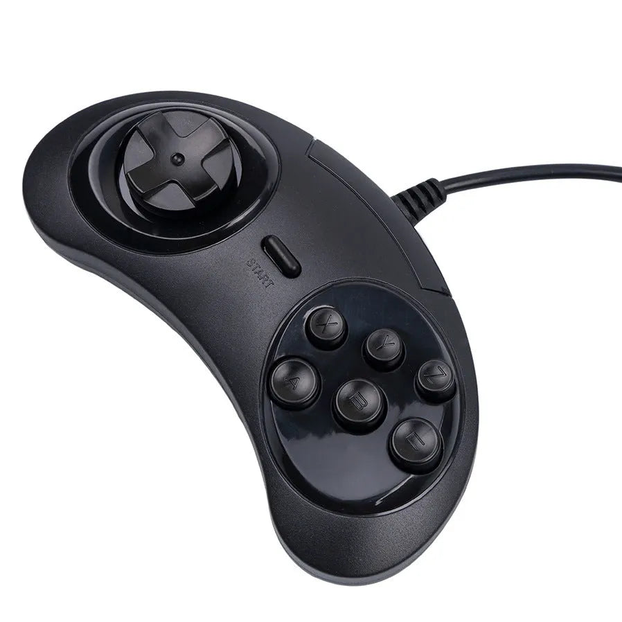 Black Sega USB PC game controller with 1.8 metre cable on desk