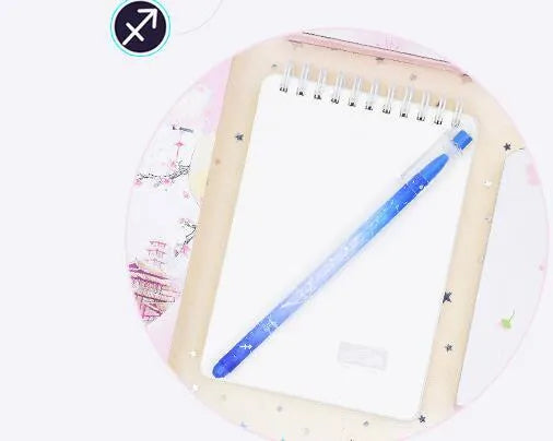 Box of 12 quick-drying gel pens with constellation designs and plastic bodies