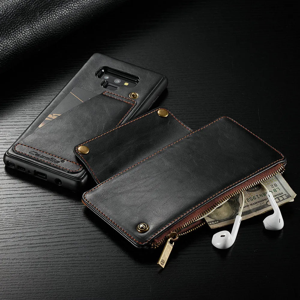 Samsung Galaxy Note9 flip phone case in black PU leather with magnetic closure