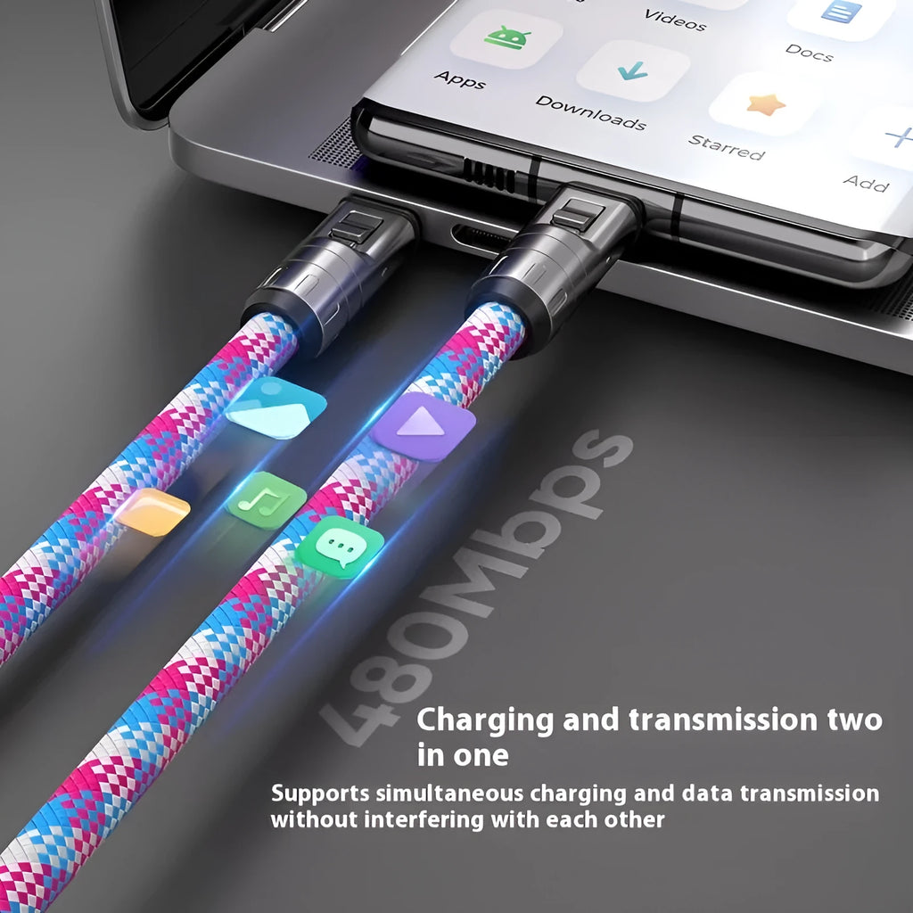 Black two-in-one lanyard data cable with Type-C plug and alloy connector