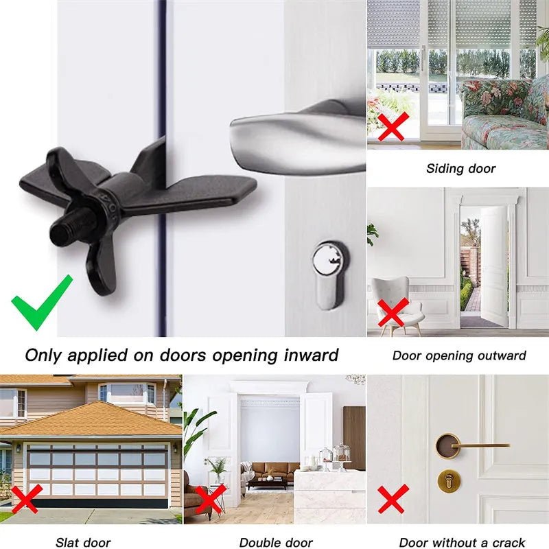 Portable hotel door lock in black, 304 stainless steel, anti-theft door stopper for travel and home safety