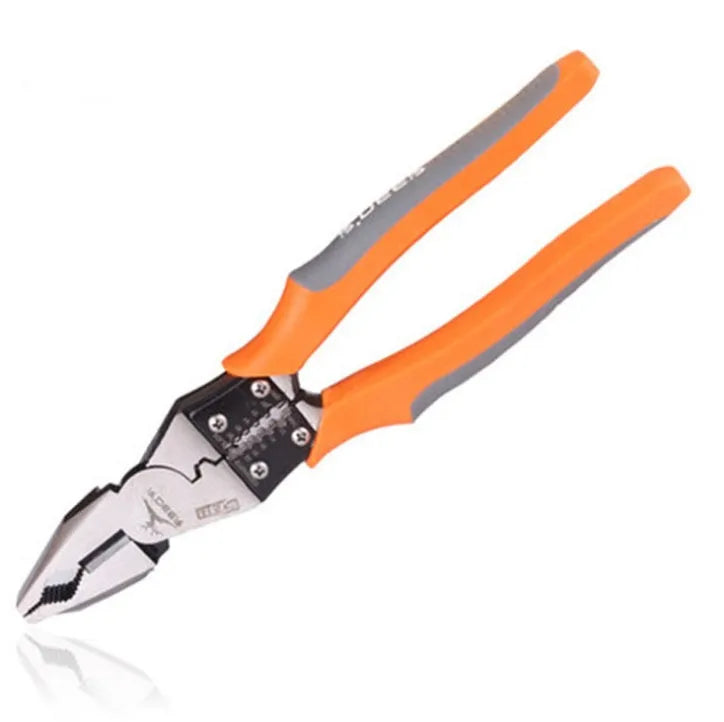 Orange handled multi-function wire cutter 118-129 with alloy steel head for stripping and crimping