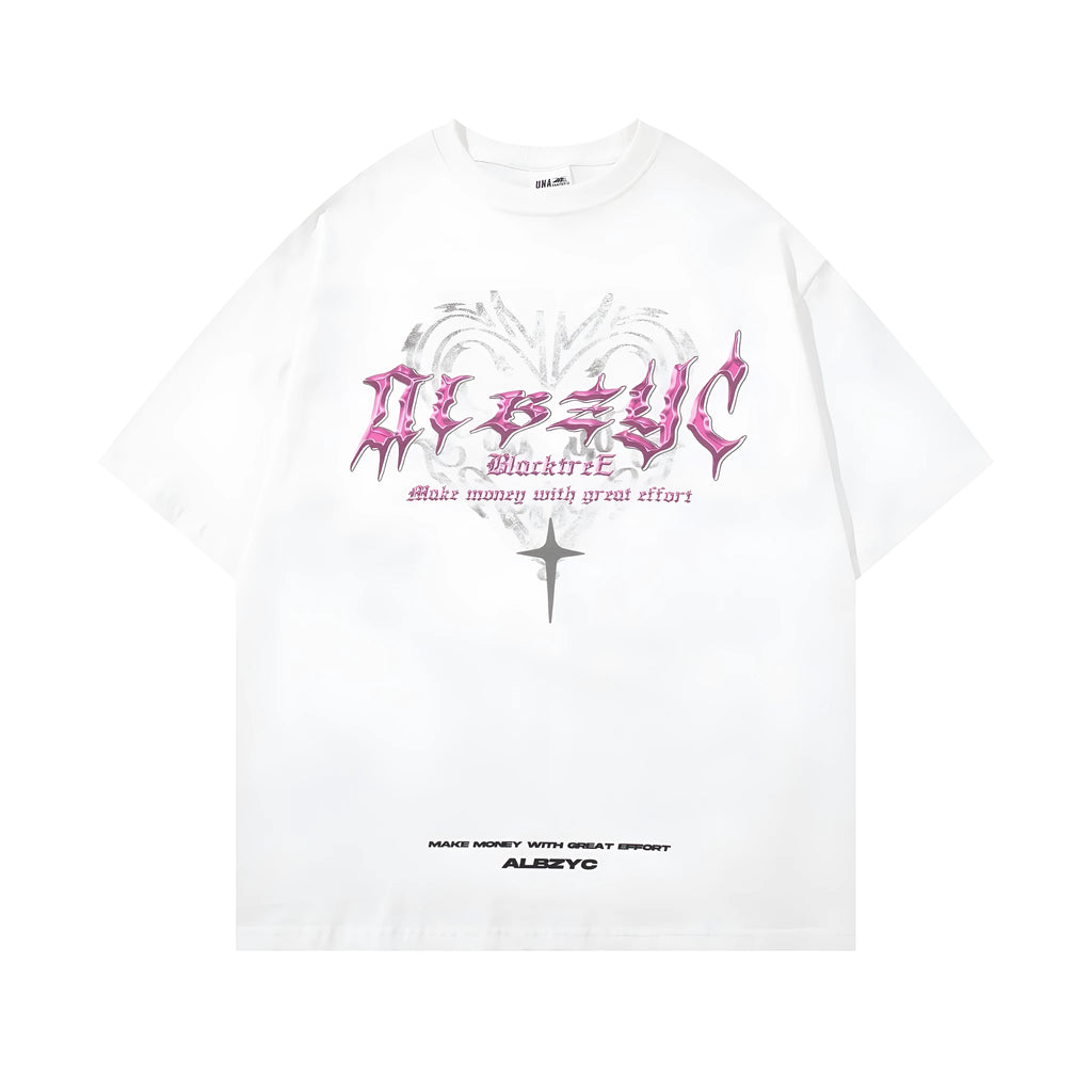 Men's loose fit cotton T-shirt with retro printed design in black or white