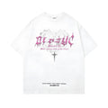 Men's loose fit cotton T-shirt with retro printed design in black or white