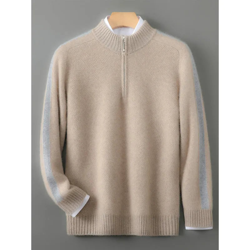 Sheep wool half zip knitted sweater slim fit pullover in four colour options