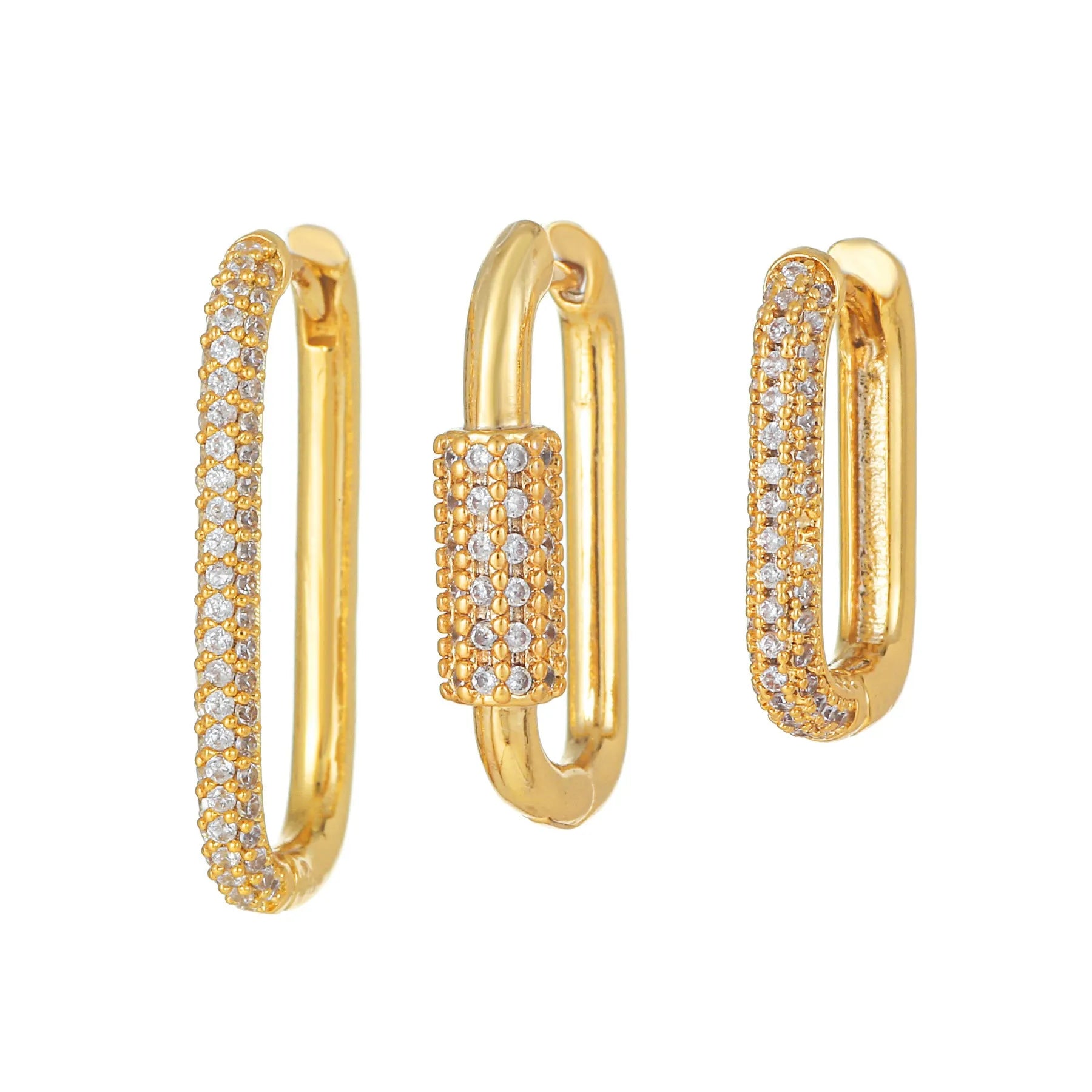 Geometric ear clip set with micro inlaid zircon stones in gold and white colour options