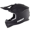Full face motorcycle helmet on rider, ABS shell, colour Bright Black Red, size M displayed