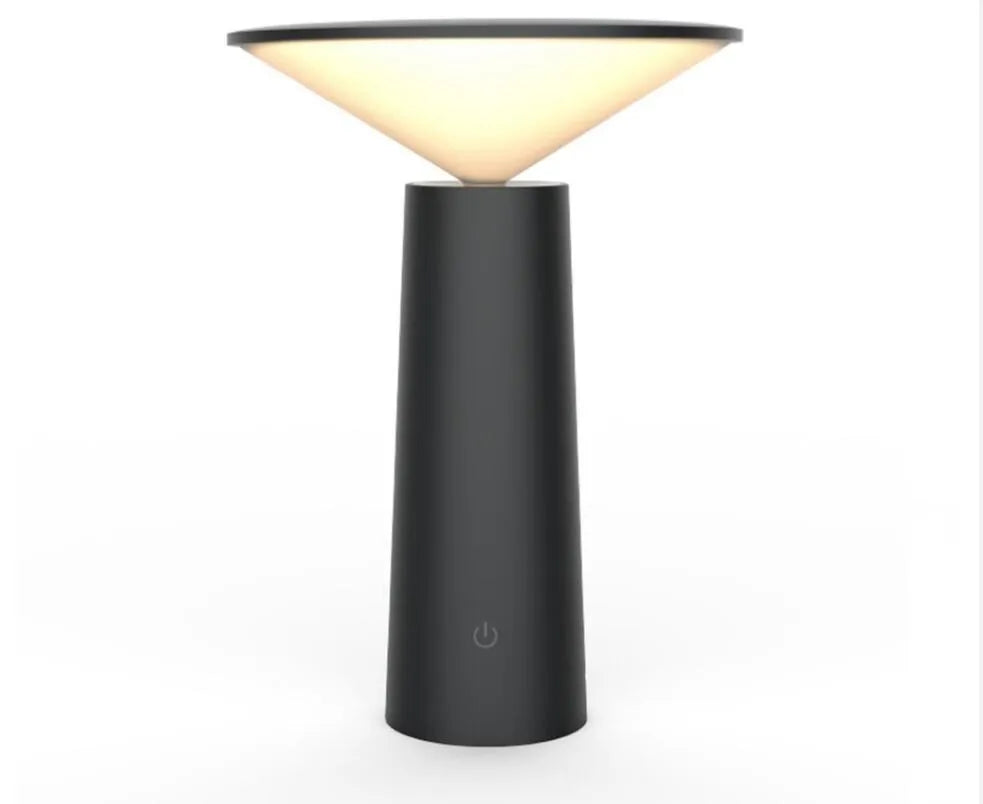 Black USB LED table lamp with touch sensor controls and adjustable lamp head for reading