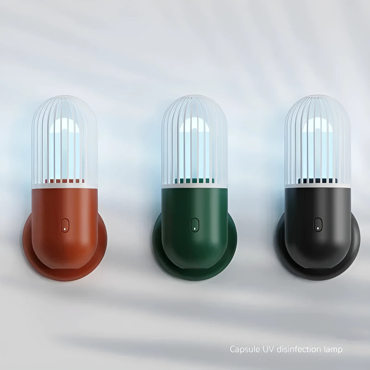 Portable capsule-shaped ultraviolet UVC disinfection lamp in black, showing compact size.
