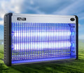 Blue electric mosquito killer lamp with UV light and internal grid for indoor fly and insect control.