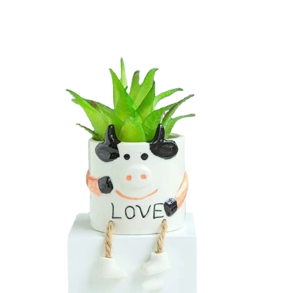 Ceramic hanging foot flowerpot in cartoon style for succulents and desktop plants