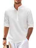Men's casual long sleeve stand collar solid colour cotton blend pullover shirt in khaki