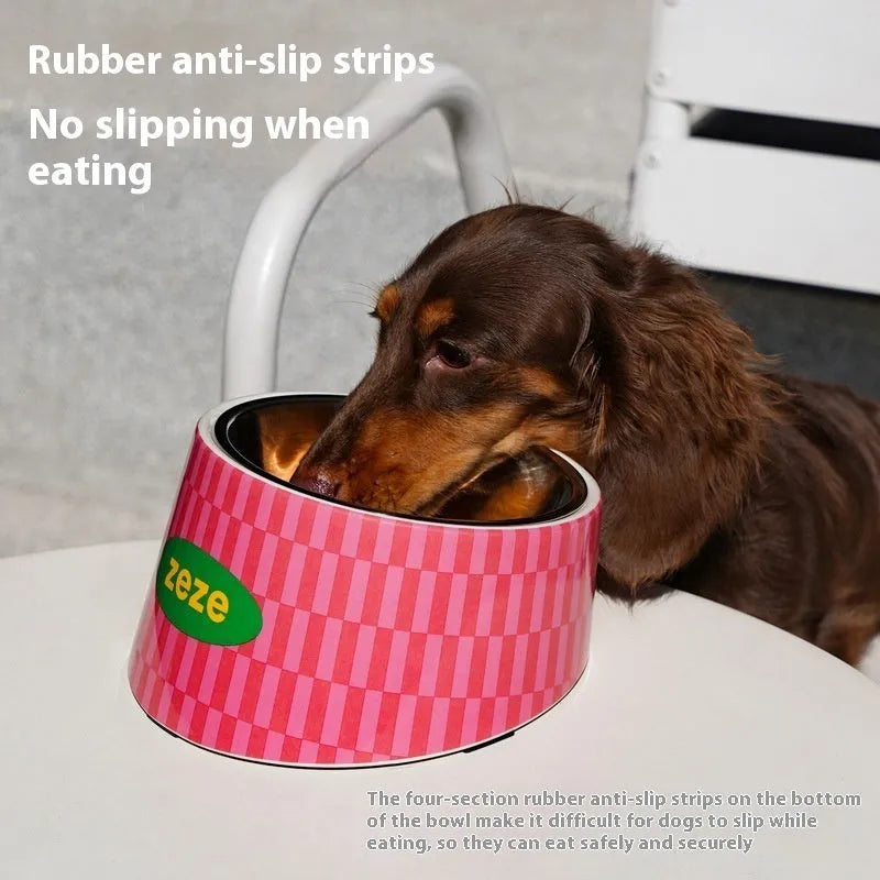 Raised metal pet bowl with high leg, melamine and 304 stainless steel, 17cm wide, 9.5cm high, retro or polka dot