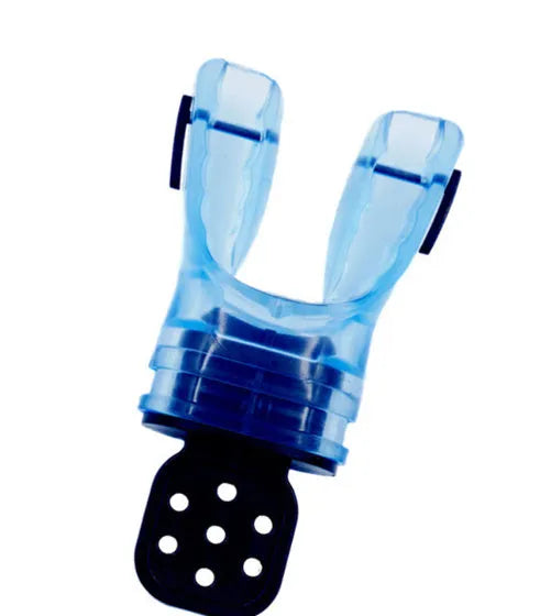 Edible silicone diving mouthpiece, 110mm long, shown in various colours including blue, green, pink and transparent options.