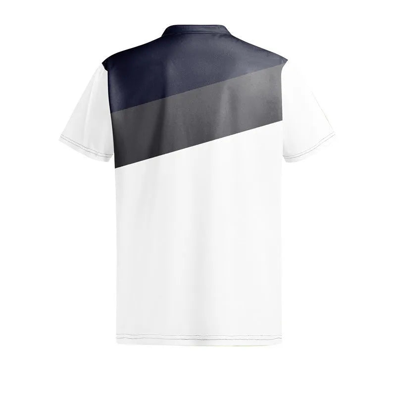 Men's loose fit grey t-shirt with a colourful 3D digital printed abstract pattern on the front.