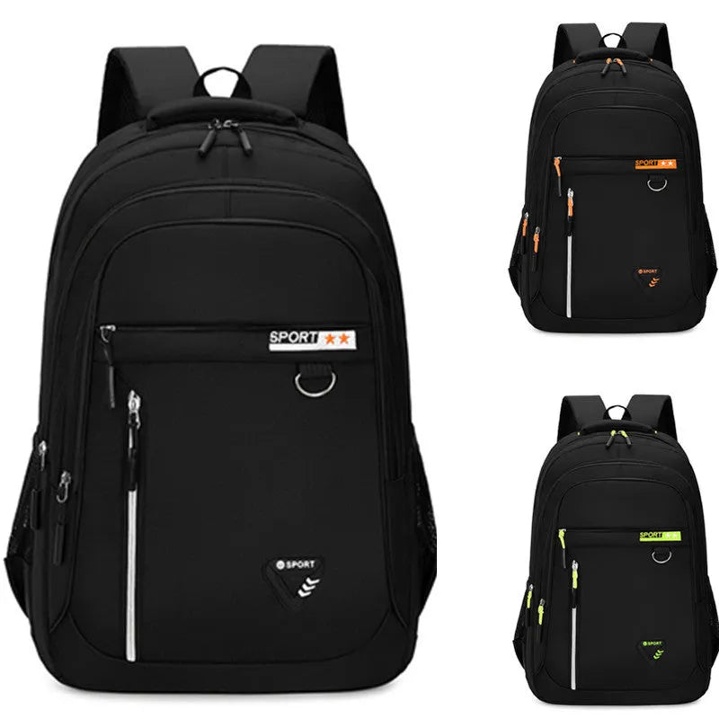 Men's Oxford cloth schoolbag in black with a large main compartment and an air pillow shoulder strap.