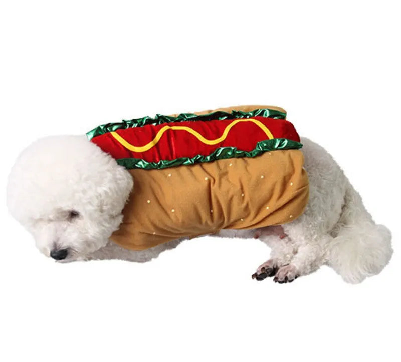 Pet dog or cat in a hot dog sandwich costume with magic stickers, XS to XXL sizes