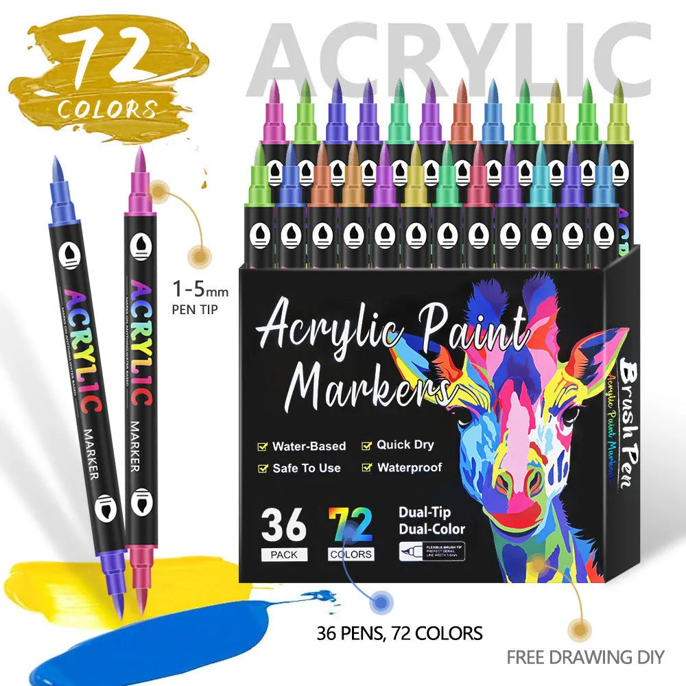 Set of double-headed acrylic marker pens with opaque washable ink in multiple colours
