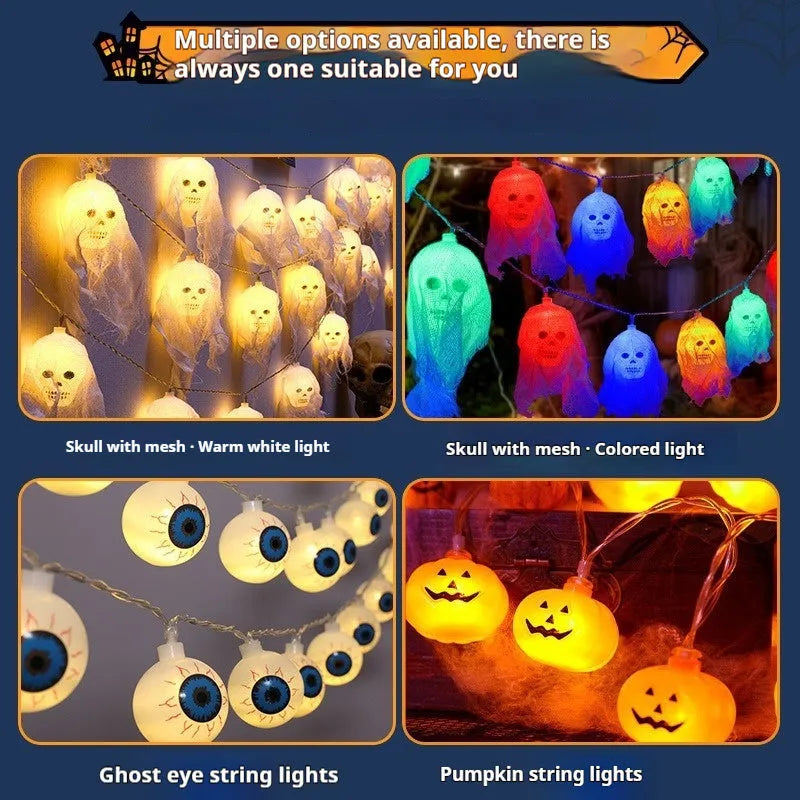 Halloween battery-operated coloured LED lights for indoor wall decoration with 10 or 20 heads