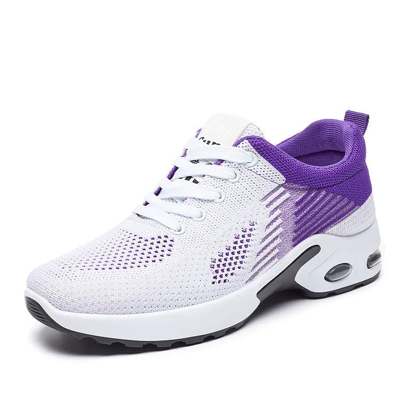 Women's Flyknit casual running shoes in pink with mesh lining and flat PVC sole
