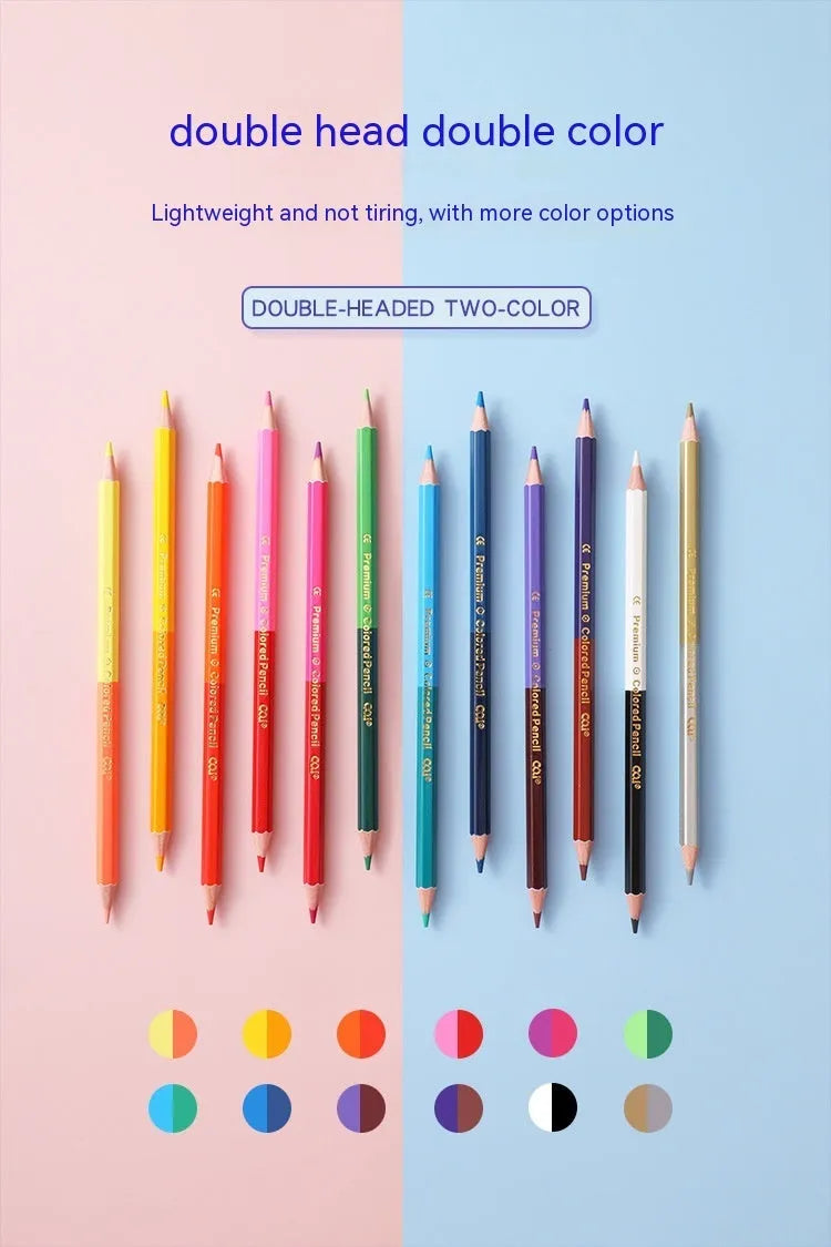 Wooden colour pencil set with double head brush tips in 12 or 24 colour options