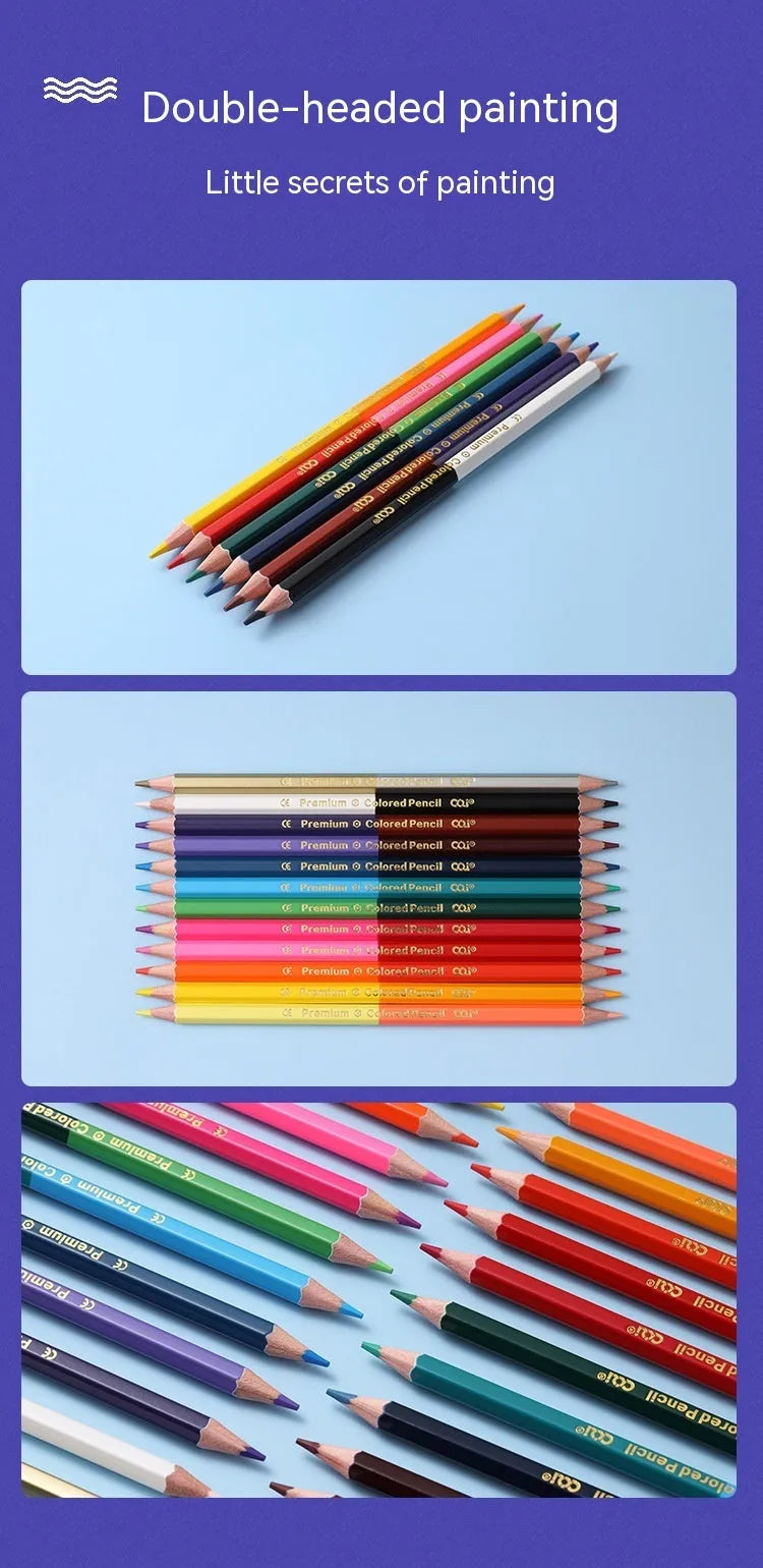 Wooden colour pencil set with double head brush tips in 12 or 24 colour options