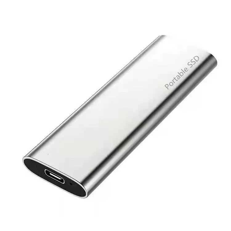 Ultra-thin metal mobile SSD external hard drive showing multiple capacity options and colour interfaces